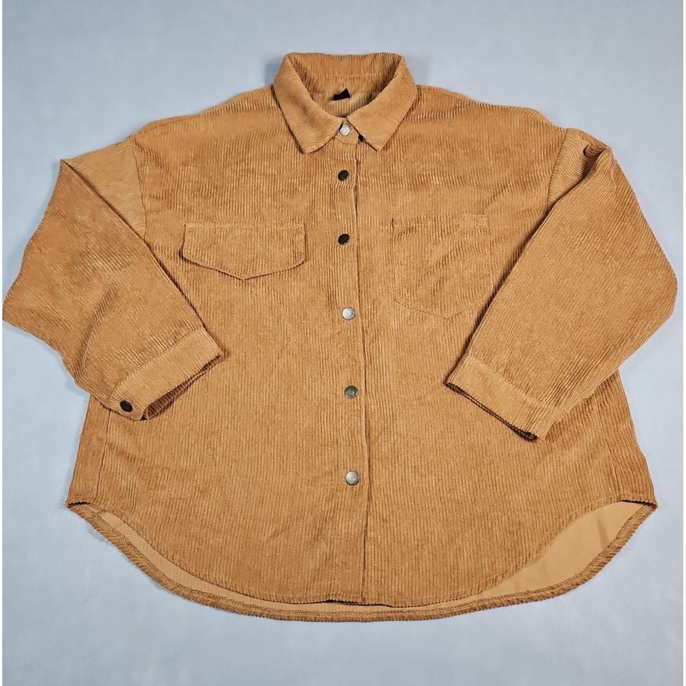 Emery Rose Womens Tan Corduroy Snap Front Shacket Shirt Jacket Size Small